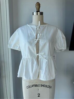 White Tie-Front Peplum Blouse